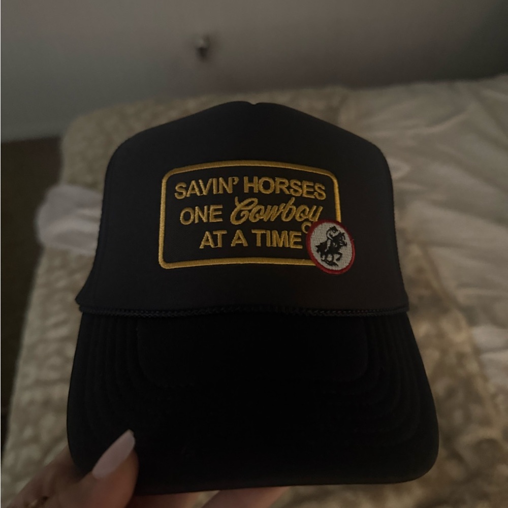Black Trucker Hat with Yellow Embroidery